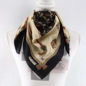 Vintage Ted Lapidus scarf, old bird pattern scarf, old polyester women's scarf, gift for women, gift idea