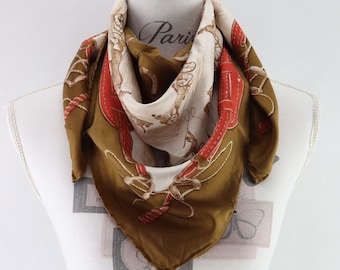 Foulard Vintage Coton Et Soie - 70x70 Cm, Rouge Et Vert, Fabrication Suisse