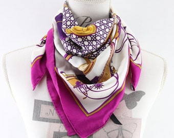 Vintage Hermès "Transforming Cars" Gavroche square scarf in genuine silk, authentic Hermès silk scarf, Mother's Day gift
