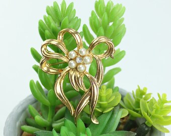 Broche Florale Vintage MOVITEX - Métal Doré, Fonte De Verre, Très Bon état