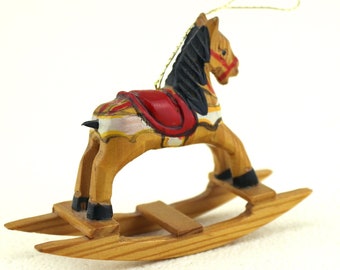 Vintage Miniature Wooden Decorative Rocking Horse, Small Antique