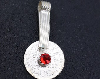 Small Berber pendant for necklace with old French silver coins and glass bead, Berber pendant, pendant