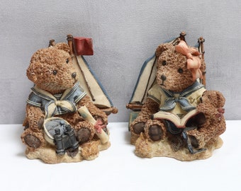 Couple ourson en céramique vintage, ancien serre-livres ours, ours de décoration, couple ourson, décoration à poser, bibelots anciens
