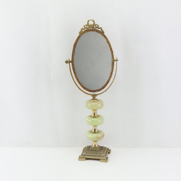 Miroir en onyx et laiton vintage, ancien miroir style victorien, Miroir décoratif, miroir salle de bain, miroir ancien, miroir avec pied