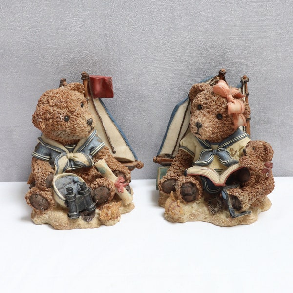 Couple ourson en céramique vintage, ancien serre-livres ours, ours de décoration, couple ourson, décoration à poser, bibelots anciens