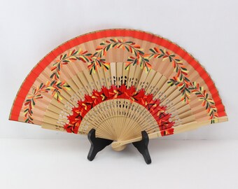 Vintage wooden and hand-painted fabric fan, antique collector's fan, Josephine Baker-inspired fan, Mother's Day gift