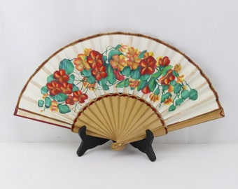Vintage wooden and fabric fan, hand-painted fan, rare fan, collector's fan inspired by "Mistinguette", Mother's Day
