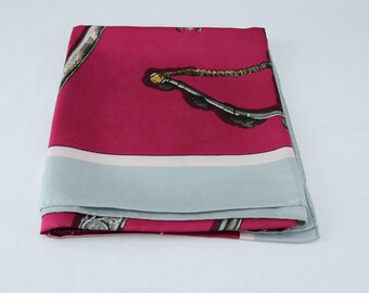 Foulard Carré Vintage - Motif Chasse à Courre Vert, En Polyester, Pour Femme