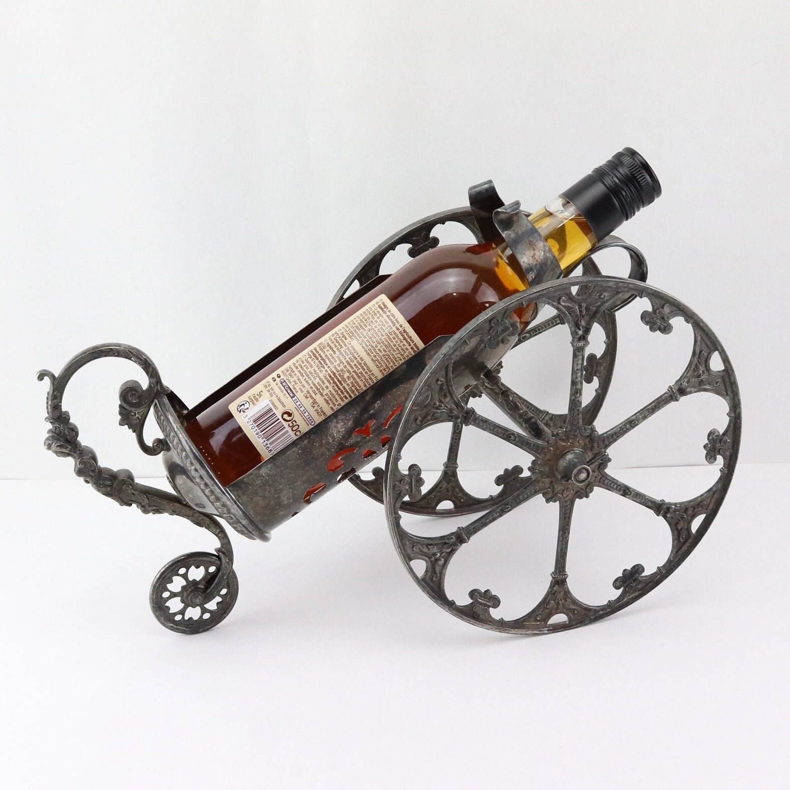 Porte bouteille de vin, porte-bouteille à vin en métal argenté, chariot bouteille de vin antique, casier bouteille à vin, présentoir vin