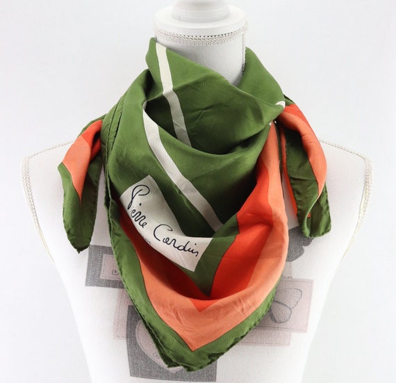 Foulard Vintage En Soie Pierre Cardin - Carré Vert - Foulard Bandana Femme
