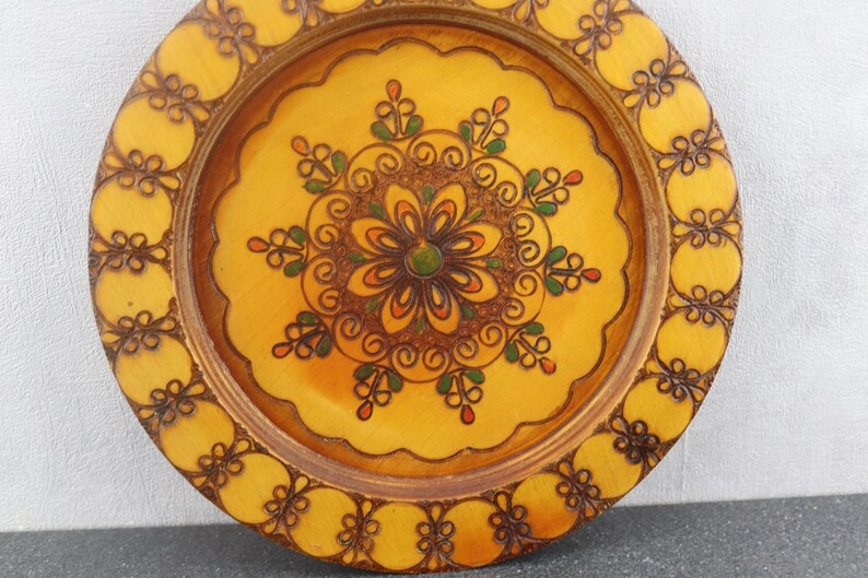 Decorative Vintage Plate, Handcrafted Painted Wooden Dish, Handmade