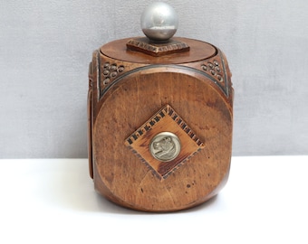Vintage storage box signed J.PERARD, antique decorated wooden and brass candy dish, wooden decoration, wooden box, Mother's Day