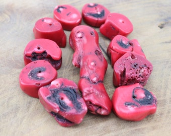 Lot De Grosses Perles De Corail Rouge Naturel Vintage - 116 Grammes - Occasion