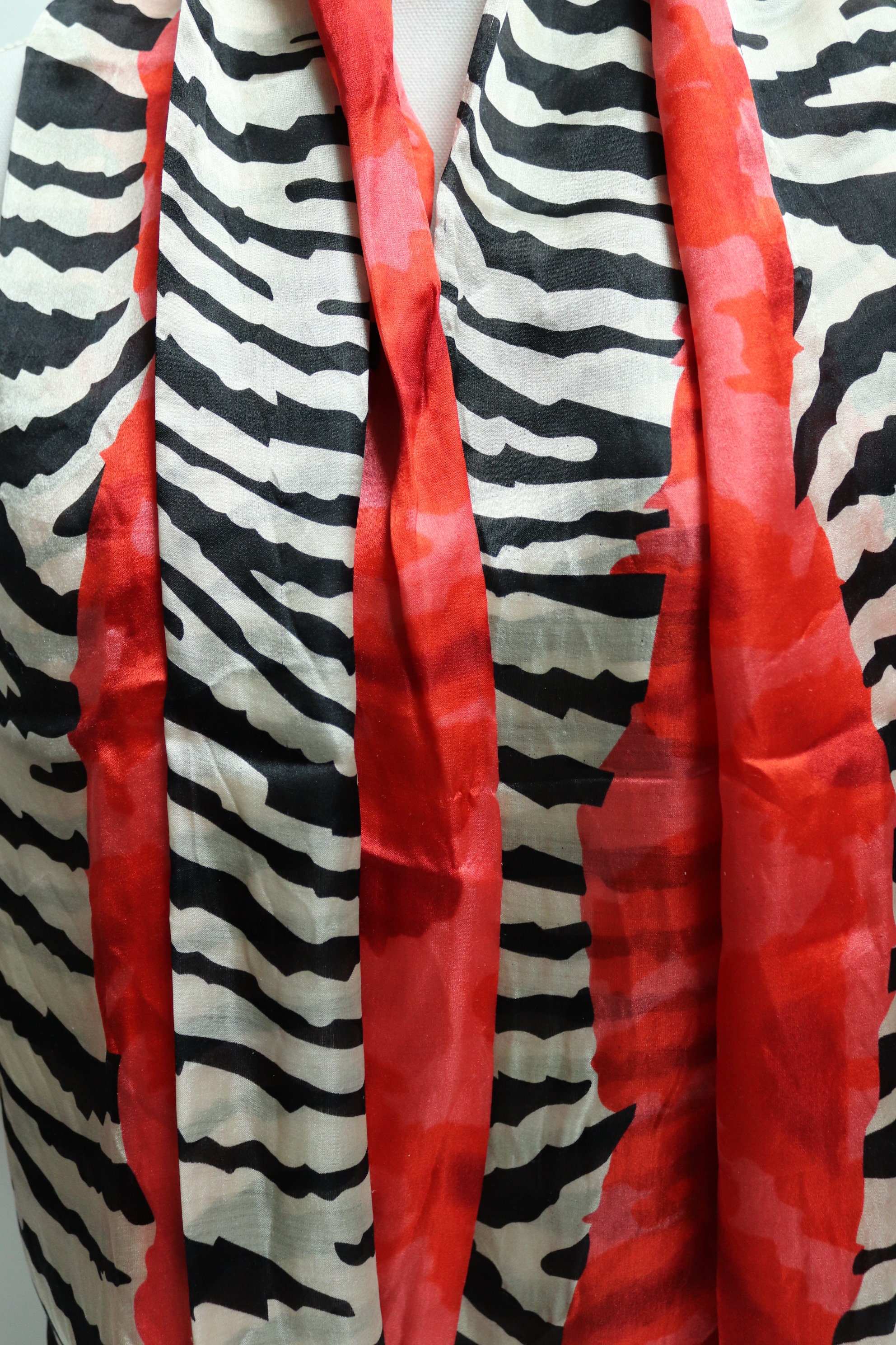Vintage Pure Silk Scarf, 80s Women's Stole, Zebra Pattern Vintage Pure Silk Scarf, 80s Women's Stole, Zebra Pattern