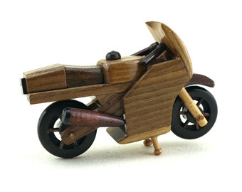 Vintage handmade wooden miniature decorative racing motorcycle toy, miniature motorcycle, wooden toy, decorative motorcycle, children's gift