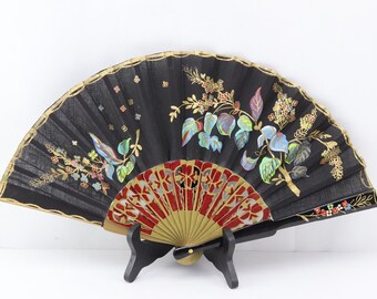 Vintage wooden and hand-painted fabric fan, "Frida Kahlo" model collector's fan, gift for a woman, rare and original fan