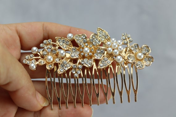 Bridal hair comb clip in pearl and vintage rhines… - image 6