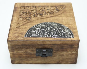Caja de madera tallada a mano con grabados, caja de madera para decoración, caja tallada antigua, caja decorativa