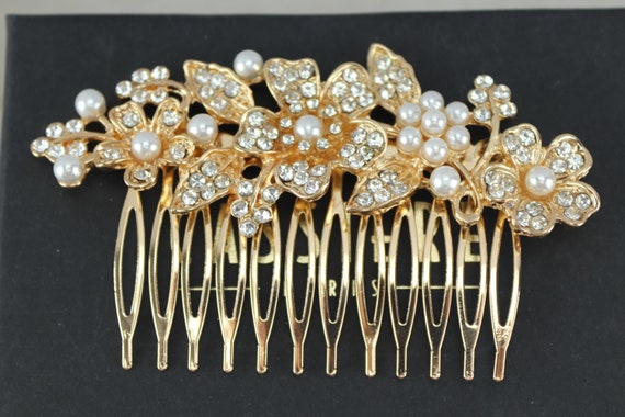 Bridal hair comb clip in pearl and vintage rhines… - image 5