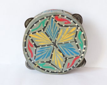 Bendir ancien, Instrument musical traditionnel marocain, Instrument de musique à percussion artisanal, tambour marocain décoré à la main
