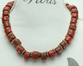 Collier ethnique en véritable corail rouge, authentique collier tibétain ancien, collier corail, cadeau pour femme, cadeau fête des mères