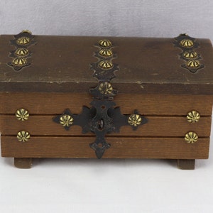Vintage houten sieradendoos, antieke sieradenopbergdoos, kleine piratenkist, originele houten doos, cadeau voor vrouwen
