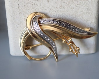 Ancienne Broche Gerbe De Roseaux Plaqué Or Année 50