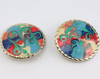 Vintage gold and multicolored clip-on earrings, gold metal earrings, fashion earrings, gift for women