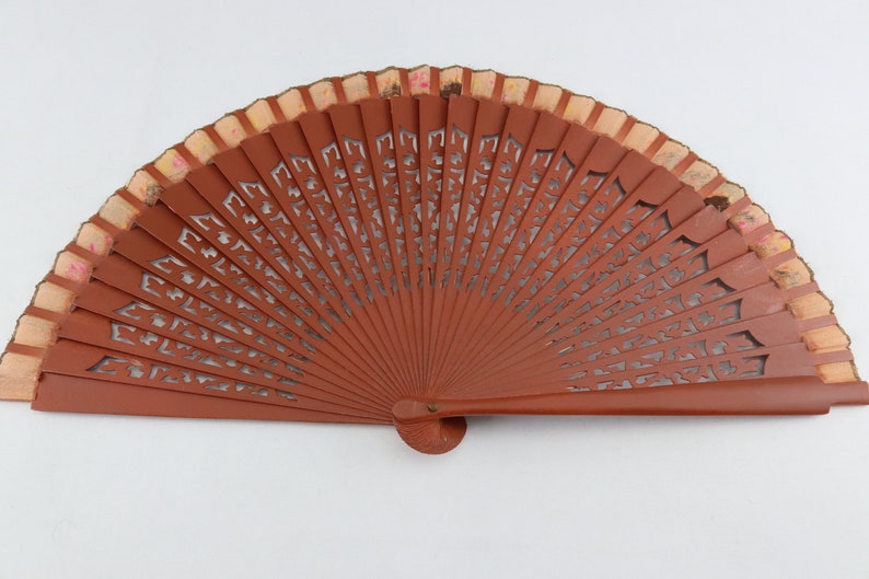 Vintage Fan in Wood, Resin and Hand-painted Fabric, Collector's Fan ...