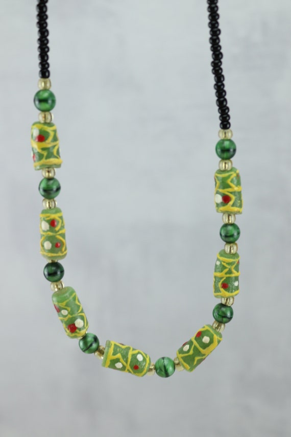 Collier ethnique argent,collier argent ras du cou bohème perle céramique - Un grand marché