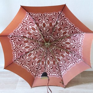 Ombrello Knirps vintage retrò con custodia in pelle marrone, vecchio ombrello telescopico degli anni '60, ombrello da donna, copertura antipioggia