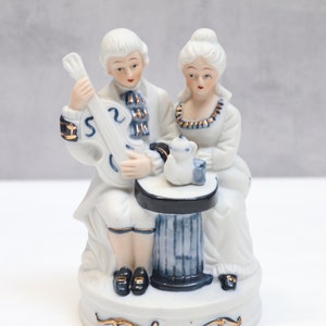 Vintage porcelain figurines couple of musicians, antique porcelain couple, porcelain statuette, man woman statuette, musician