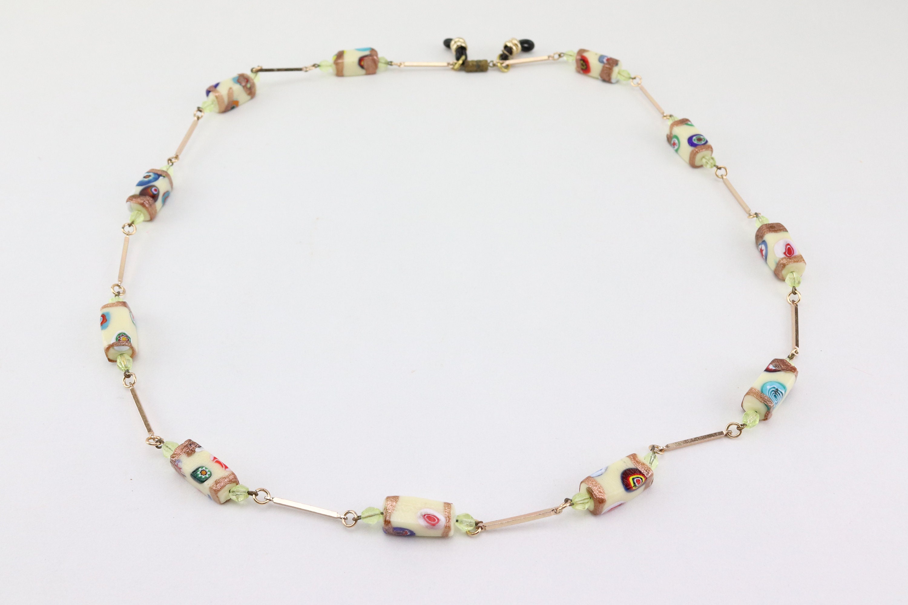 Collier Vintage Années 70 Perles Murano & Maillons Filigrane Argent - Longueur 40 Cm - Style Art Déco