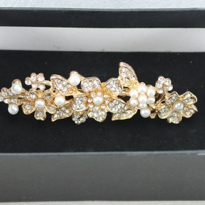 Bridal hair comb clip in pearl and vintage rhinestones, gold crystal head jewel BERNARD CASSIERE PARIS, wedding hair clip