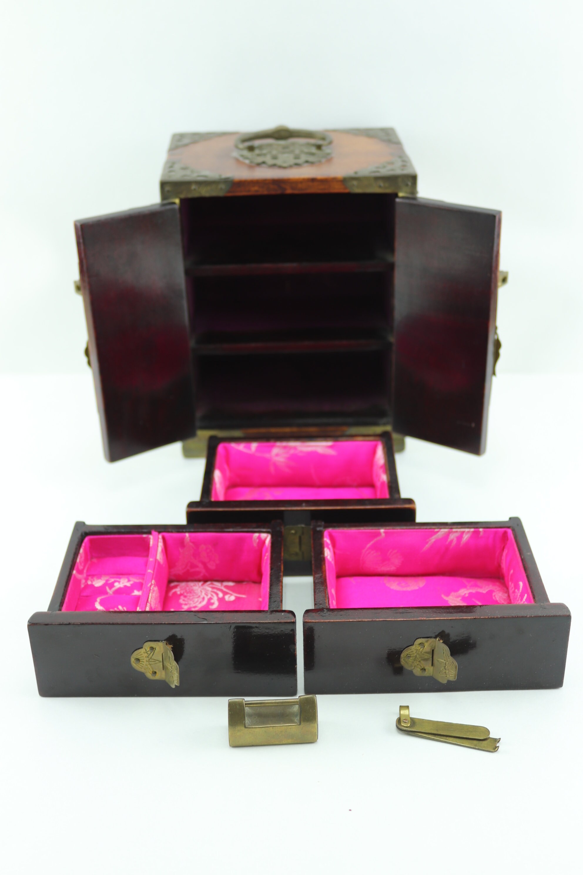 Vintage Houten Sieradendoos, Retro Antieke Schatdoos met Slot, Chinese Vintage Houten Sieradendoos, Retro Antieke Schatdoos met Slot, Chinese