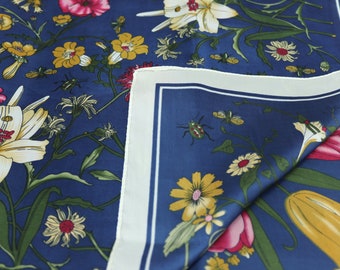 Vintage vierkante sjaal in polyester bloemenpatronen, sjaal voor dames, bloemensjaal, vintage sjaal, cadeau voor vrouw, cadeau voor haar