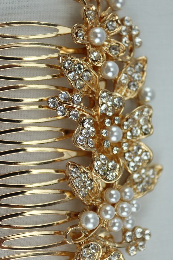 Bridal hair comb clip in pearl and vintage rhines… - image 9