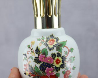 Ancienne Lampe Berger à Catalyse En Porcelaine - Décor Fleurs - Diffuseur De Parfum Vintage