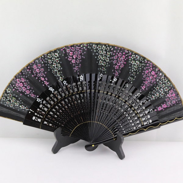 Original vintage hand-painted wooden fan inspired by Marie Duplessis, old collector's fan, hand-decorated fan