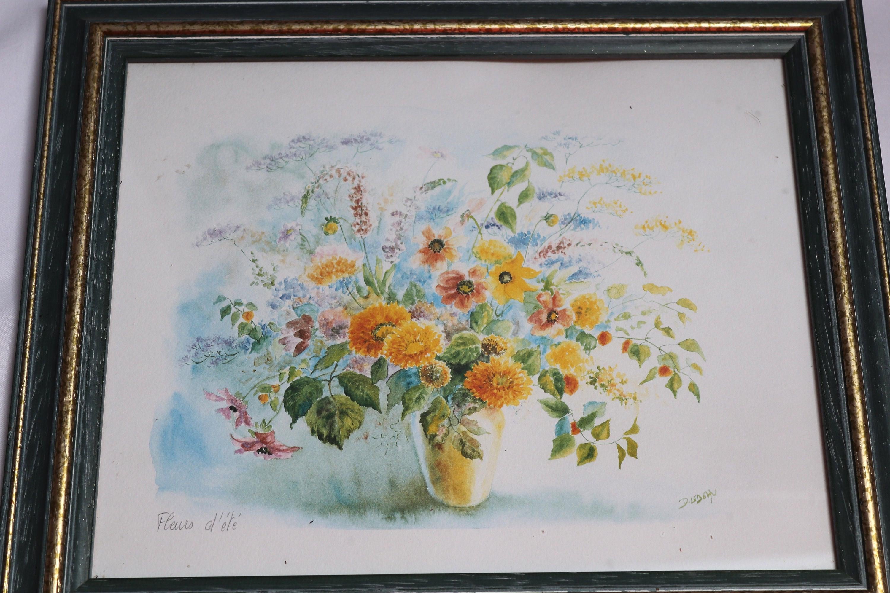 D.LEBEAU」の署名入りヴィンテージ花の絵画、静物画、壁飾り、吊り下げ