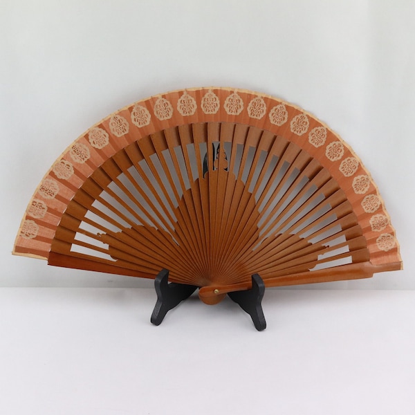 Vintage fan in wood and hand-painted fabric, rare brown fan, collector's fan, gift for woman, Mother's Day gift