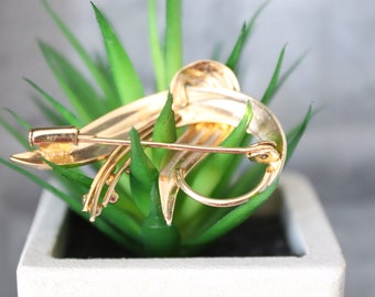 Ancienne Broche Art Déco/Nouveau Feuilles - Plaqué Or 18k (750) - Créateur