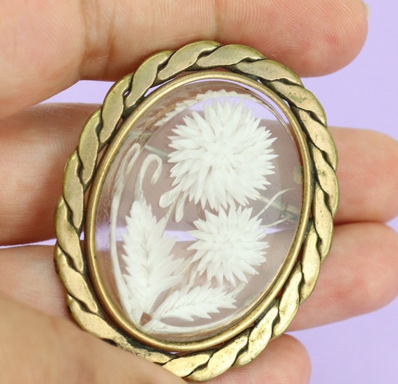 Broche Ovale Ancienne à Motifs Fleurs - Pièce Rare - Occasion