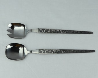 Stainless steel salad servers, silver salad fork and spoon, kitchen decor, silver cutlery, antique cutlery