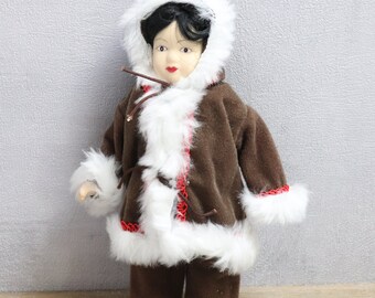 Eskimo porcelain doll, handmade doll, doll with traditional Eskimo clothing, collectible doll, Alaskan doll