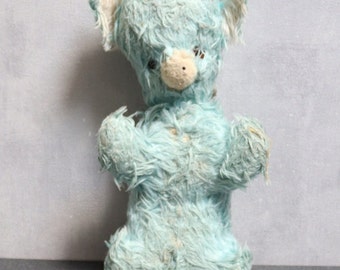Vintage teddy bear, 50s articulated bear, old teddy bear, blue teddy bear, vintage teddy bear, old plush toy, bedroom decoration