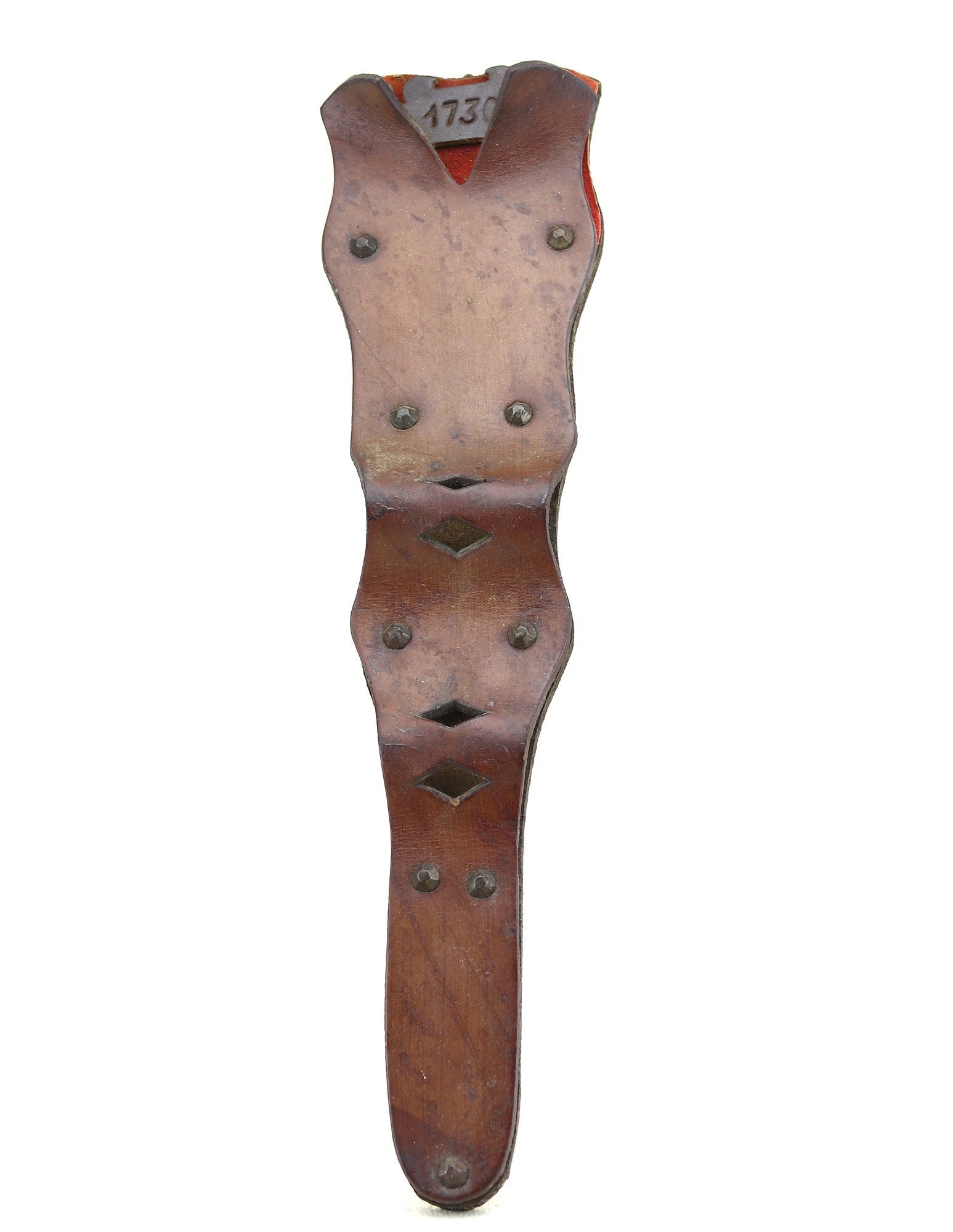 Ancienne Ceinture en Cuir Antique de 1730 Montée sur Un Support Bois