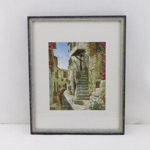 Lithograph reproduction signed "Didier ioculano", print on D.IOCULANO paper of a village alley in France, painting to hang