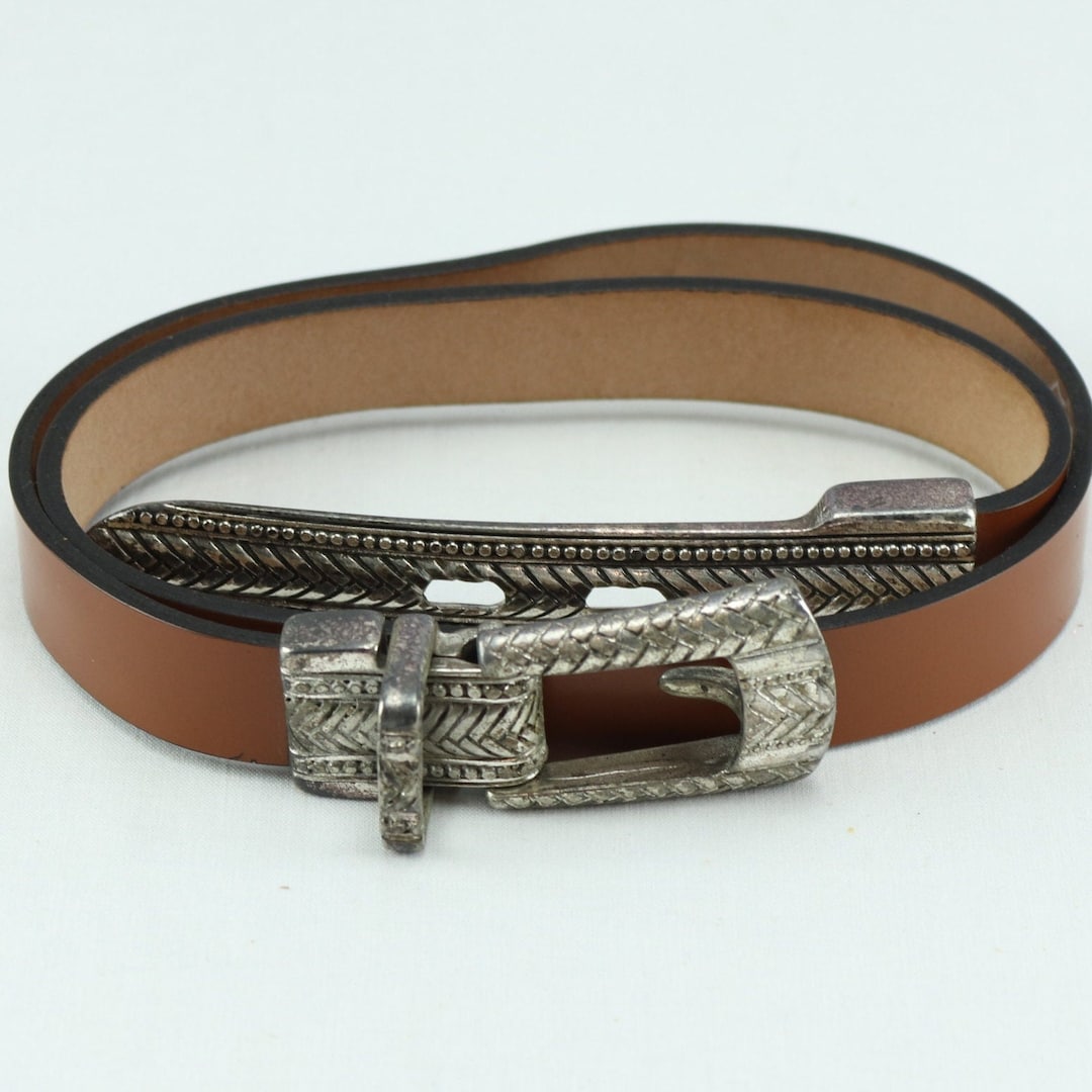 RENZA ヴィンテージレザーベルト（女性・男性兼用）、シルバーメタル