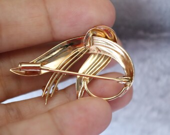 Broche Vintage Motifs Ondulants - Plaqué Or, Bijou Ancien De Qualité - Occasion